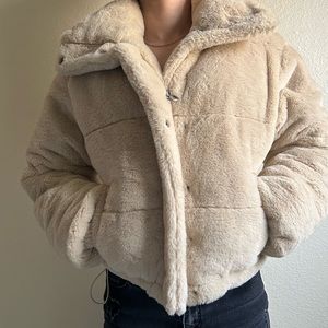 Fuzzy puffer jacket
